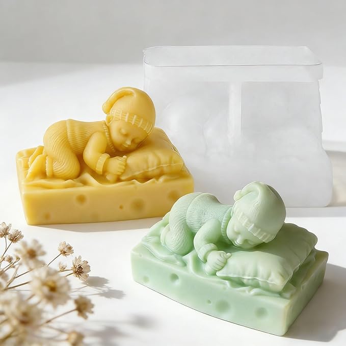Sleep Baby Shape Cylinder Candle & Resin Mold - Resin Casting Silicone Molds for Home Decor & Candle Making Wave Spiral Mold