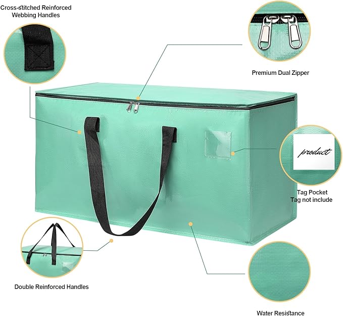 Moving Bags Heavy Duty Mint Green – Large Packing Bags for Moving, Extra Large Storage Totes with Zippers and Handles