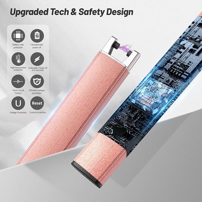 VEHHE Rechargeable Lighter, Windproof Flameless Extended Electric Candle Lighter with Anti-False-Touch Lock for Birthday BBQ Camping-Rose Gold