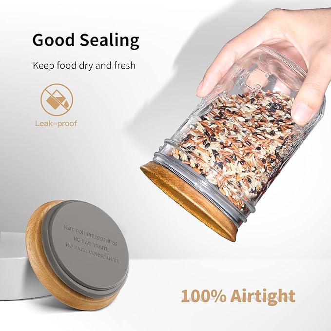 6-Pack Regular Mouth Wooden Mason Jar Lids for Ball/Mason/Kerr Jars, Natural Acacia Wood, Food-Grade Material, 100% Fit & Airtight for Regular Mouth Jars (6PCS-Regular)
