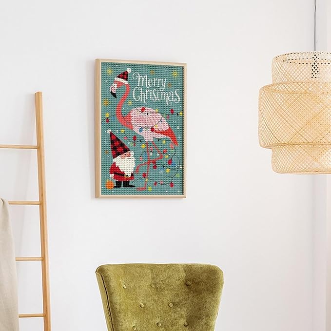 AIVKIEJK Diamond Painting Kits for Adults - Festive Flamingo Christmas Santa Hat Painting DIY 5D Full Drill Diamond Dots Paintings with Diamonds Gem Art and Crafts Home Decor 12"x16"