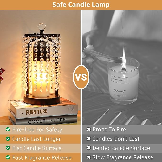 Candle Warmer Lamp with Timer and Dimmer - Electric Candle Warmer ,Crystal Candle Lamp for Bedroom Decor, Flameless Scented Candle Light Warmer,House Warming Gifts New Home, Christmas Gifts for Women