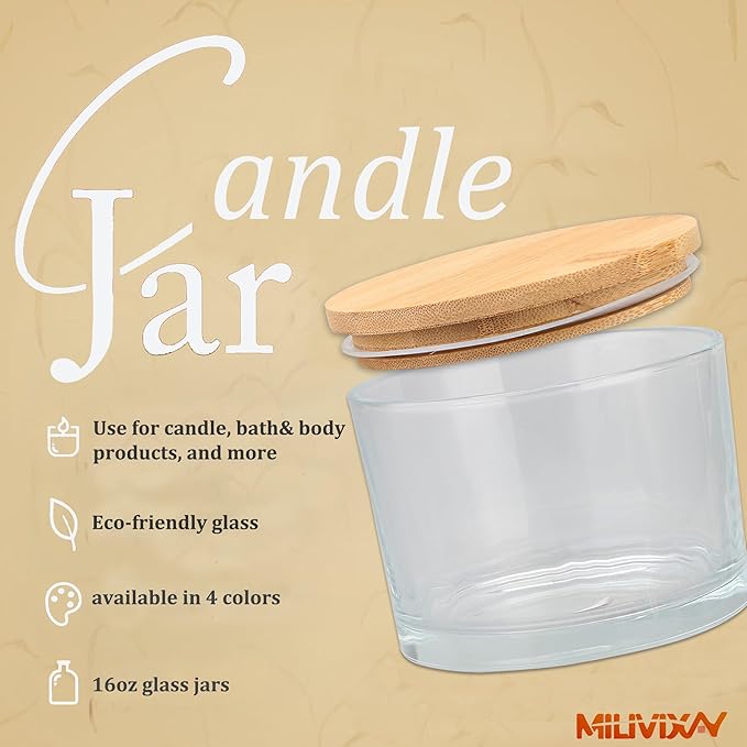 MILIVIXAY 6 Pack 16 oz Candle Jars with Bamboo Lids and Candle Making Kits - 3 Wick Candle Jar Bulk Empty Frosted Grey Thick Glass jars - Spice, Powde Spice, Powder Containers.