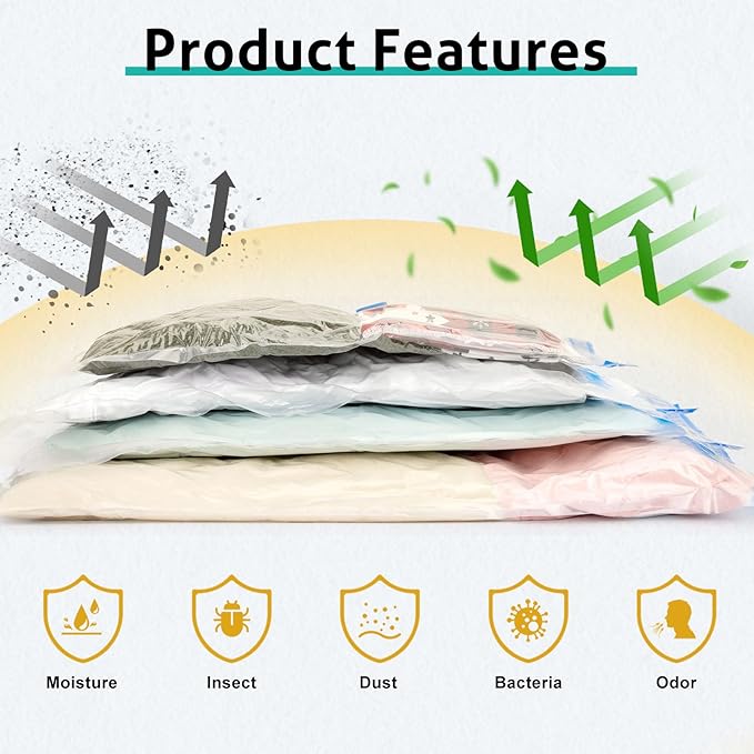 8 Pack Large Travel Vacuum Storage Bags, Portable Vacuum Seal Bags for Clothing Travel with Pump, Space Saver Bag for Luggage Suitcases Clothes Bedding Seasonal Storage