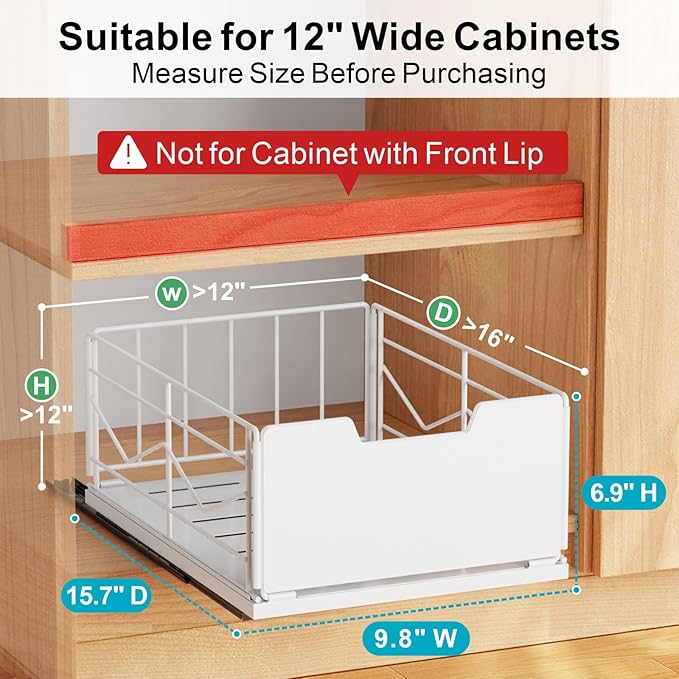 iSPECLE Pull Out Cabinet Drawer - For (12" - 36") Wide Cabinet, No Drilling Ideal for Renter, Easy Slide Out Access Items No More Digging, Large Capacity Store More for Kitchen Pantry Bathroom, 1 Pack