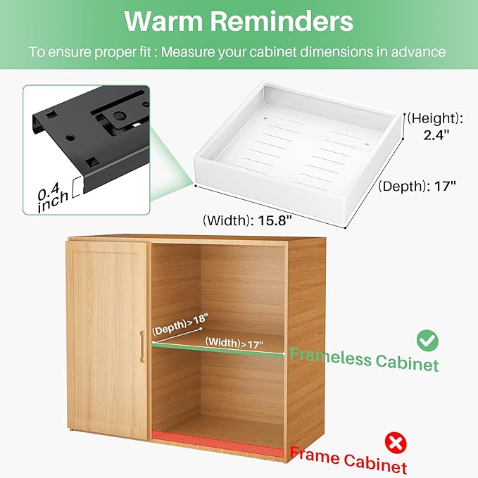 Pull Out Cabinet Organizer with Nano Adhesive, Heavy Duty Full-Extension Slide-Out Drawer for Kitchen Cabinet Organizers and Storage, No Drill Roll out Pantry Shelf, 15.8"W x 16.9"D x 3.1"H , White