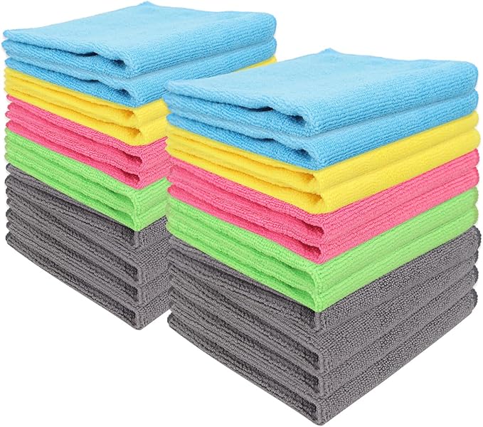BeiLan Microfiber Cleaning Cloth: 24 Pack Cleaning Towels with 5 Color Assorted - 12"x12" All-Purpose Microfiber Clothes for Home/Kitchen/Car/Window/Glass