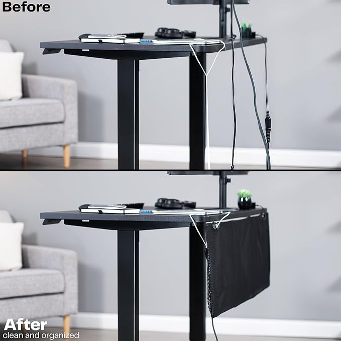 VIVO Black 48 inch Under Desk Privacy and Cable Management Organizer Sleeve, Wire Hider Kit Panel System, DESK-SKIRT-48
