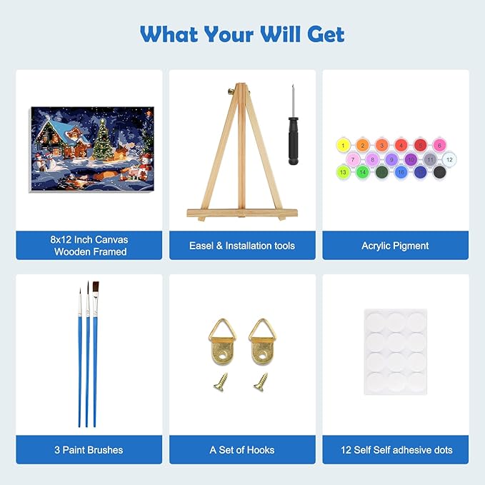 MOGTAA Christmas Paint by Numbers Kit for Adults Beginners with Frame, Winter Adult Paint by Number Kits on Canvas with Easel, Easy DIY Snowman Oil Painting Kits for Home Decor, 8x12in