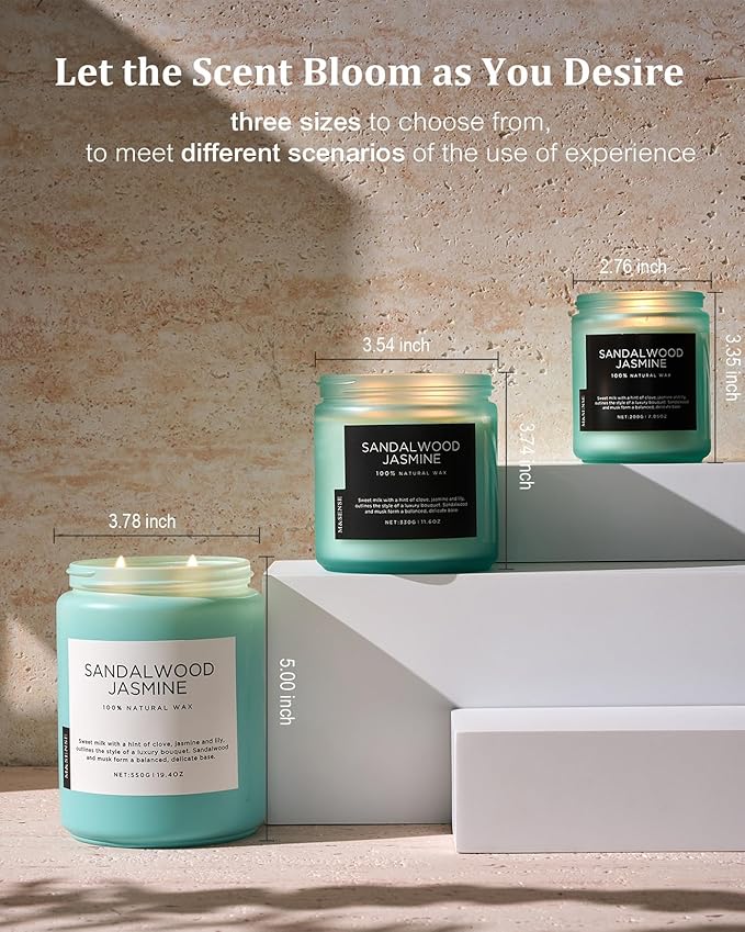 M&SENSE Sandalwood Jasmine Scented Candles for Home, 19.4oz All Natural Soy Wax, 110 Hours Long Lasting, Soy Candles Non Toxic, Spring Floral Smelling for Her, Aromatherapy Housewarming Gift for Spa