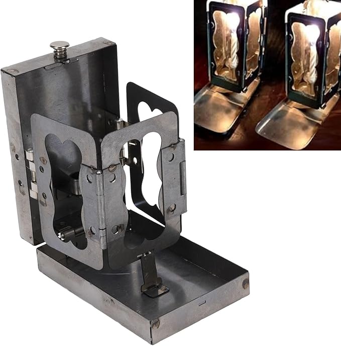 Folding Pocket Candle Lantern, Iron Candle Holder with Glass Windshield for Outdoor Camping Emergency Hiking Travel, Decorative Candle Lantern