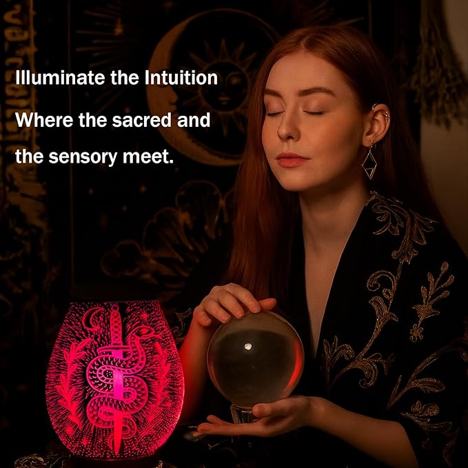 Leyoue 3D Glass Fireworks Electric Wax Melt Warmer with PTC Heating Plate 7 Colors LED Changing Light Wax Burner Melter Fragrance Warmer for Home (Snake)