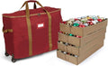 Covermates Keepsakes Rolling Adjustable Ornament Storage Bag – Heavy-Duty Polyester, FlexGrid Trays & Padded Dividers – Protective Holiday Organizer with Wheels, Handles & ID Window, Red