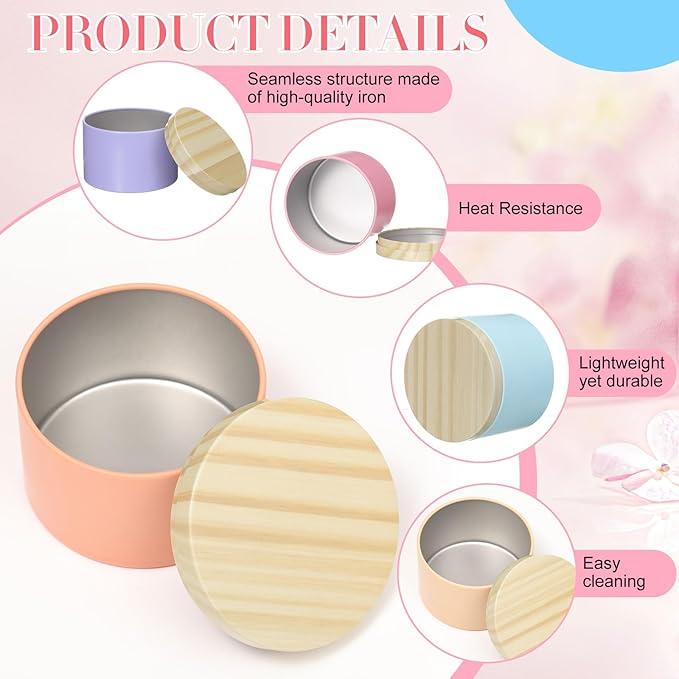 Honeydak 36 Pcs 8oz Candle Jars Bulk Multicolored Candle Tins Small Empty Containers with Metal Wood Grain Printing Lids for Making DIY Jars Storage Valentine's Day Wedding Gifts