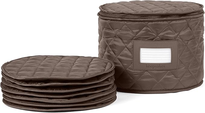 Covermates Keepsakes Dish Storage Case – Padded China & Dinnerware Organizer, Quilted Polyester Protection, ID Window, Zipper Closure, Machine Washable, Bronze