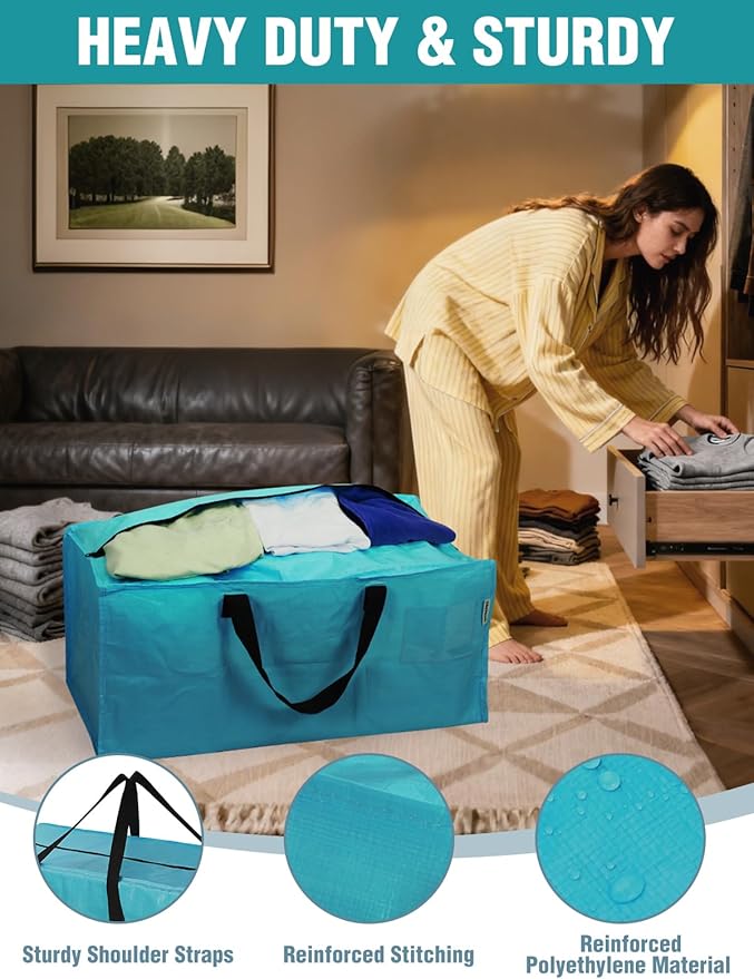 WORKPRO 1 Pack Extra Large Moving Bags with Zippers & Carrying Handles Backpack Straps, Heavy-Duty Storage Tote for Space Saving Moving Storage (Blue)