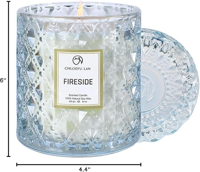 Chloefu LAN Smokey Fireside Scented Candle Gifts for Men Cashmeran Leather Candles for Home Scented, 55 Hours Long Burning, 8.1 Ounce Premium Soy Wax