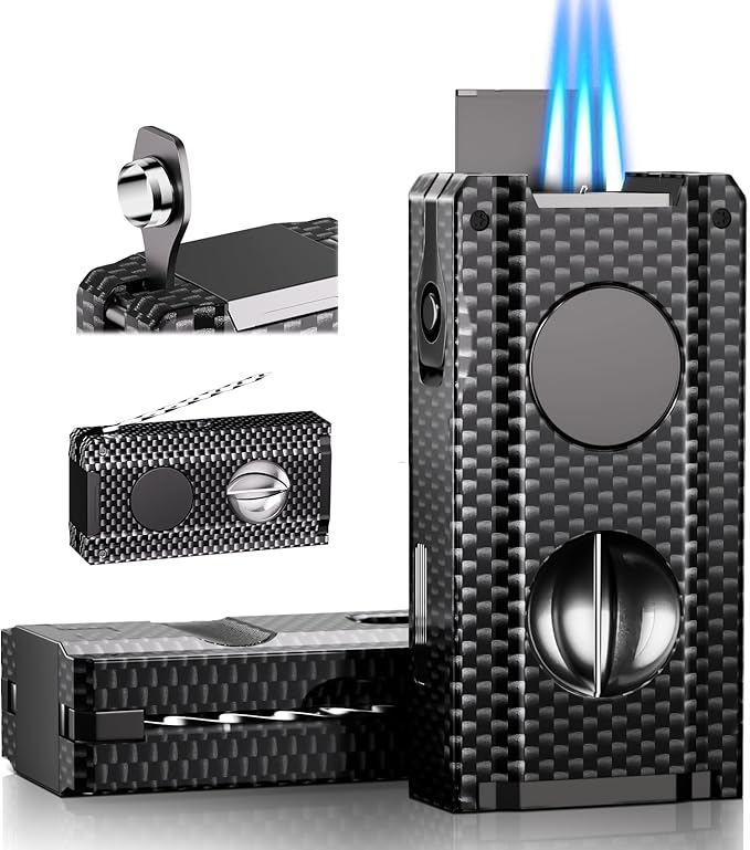 5-in-1 Torch Lighter with Tool, Punch, Holder, Draw Enhancer, Refillable Butane Torch Lighter, Multifunctional Accessories Gift, Windproof Triple Flame Lighters for Candles, Travel, Outdoor