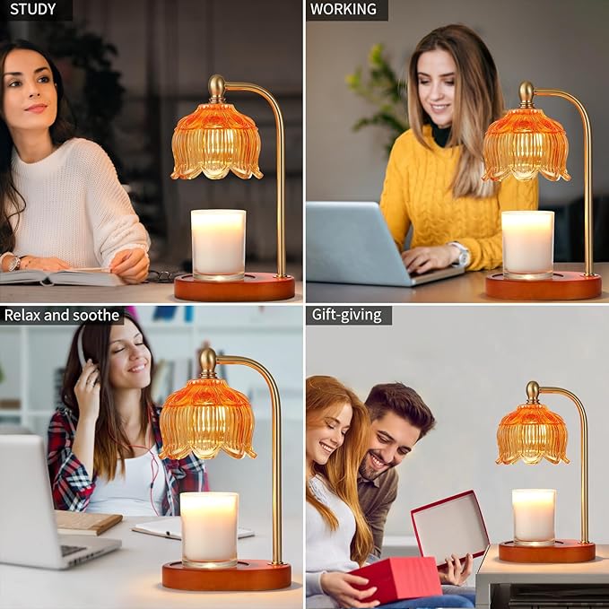 MEIXISUE Candle Warmer Lamp with Timer and Dimmer,Electric Amber Light Gifts for Women Melt Wax Warmer Lamp with 2 Bulbs for Candle Jars House Warming New Home Decor