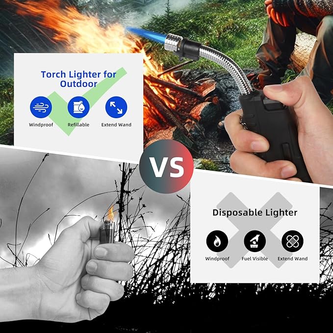 Navpeak Torch Lighter Flexible Wand Telescopic Windproof Jet Flame Lighters Butane Refillable for for Candle Kitchen Outdoor Grill Fireplace Camping(Buatne Not Included)(Orange)