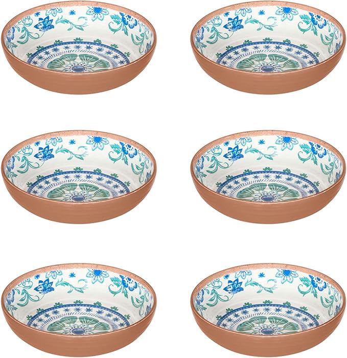 Rio Turquoise 8'' Dinner Bowl Durable Melamine Indoor/Outdoor, Shatter-Resistant, and Dishwasher Safe Dinnerware for Salad, Soup or Snacks - Multicolor - Set of 6