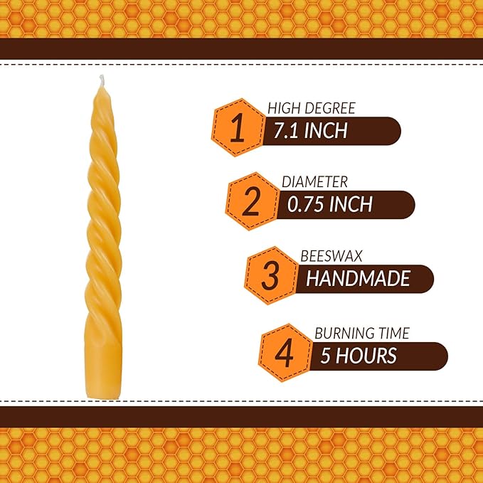 DEYBBY 7 inch Spiral Beeswax Candles Set of 6 - Dripless and Smokless Twisted Pure Bees Wax Candle for Home Decor & Gift Any Occasions
