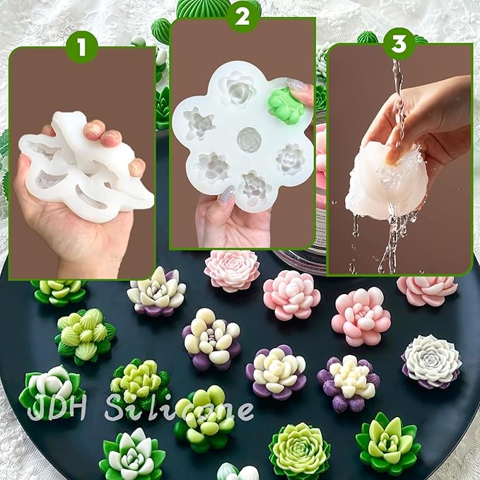 7 Pcs Succulent Fondant Molds 3D Silicone Cactus Succulents Leaves Moulds Succulent Plants Resin Molds Grow Plant Cupcake Cookie Baking Decorating Moulds for Summer Birthday Party DIY Candy, White