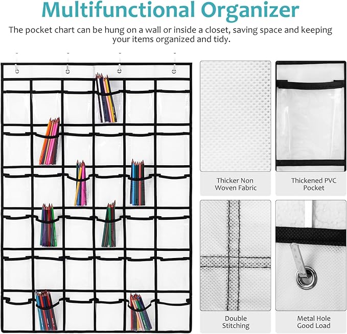 CHILDWEET Hanging Organizer Pockets Over The Door Organizer Cell Phone Holder Large Capacity PVC Storage Pocket Chart