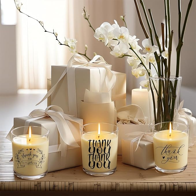 Ziliny 10 Pcs Thank You Heart Glass Candle Jars Empty Containers Bulk 7 oz Glass Jars with Cork Lids Tins for Holiday Candle Making Storing Biscuits Tea Party Favors