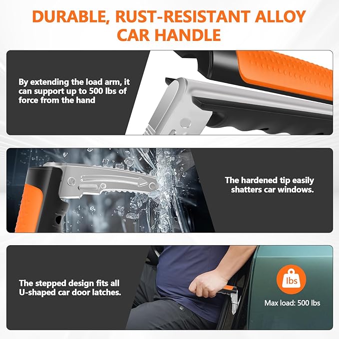 Kaiedos Car Door Handle for Elderly, 3-in-1 Car Handle Assist for Seniors, Portable Auto Cane Vehicle Support Handle, 500 lbs Capacity, Non-Slip Door Assist Bar (Orange, 2-Pack)