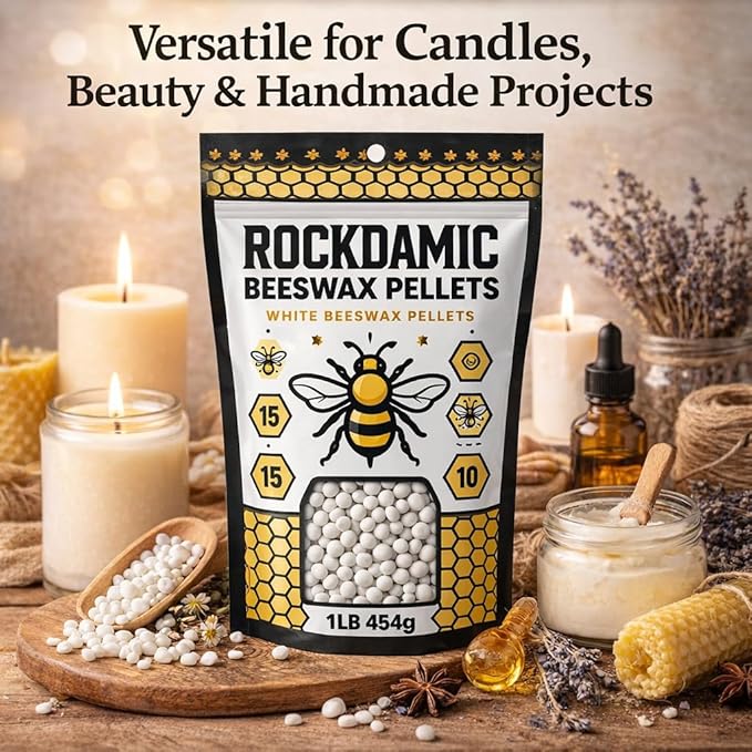 Rockdamic Natural White Beeswax Pellets 1lb - (454g) Organic Wax for Skin, Lip Balm, Lotion Making - Pure Pastilles, Unscented Beads for Candles, Salves, Soap, and Cosmetics - Bulk Melting Pellets