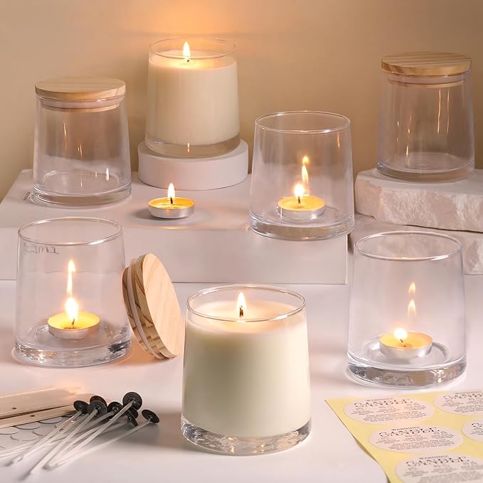 DARJEN 12 Pack Clear Candle Jars for Making Candles- 9 OZ Empty Glass Candle Making Jars with Making Kits, Candle Making Supplies Candle Containers for Home DIY & GIFS
