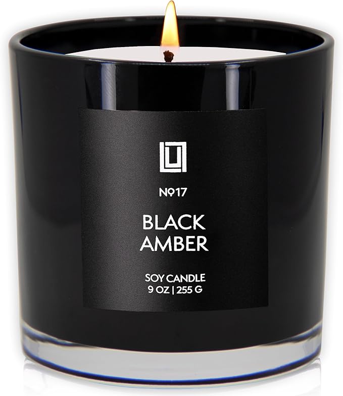 Lulu Candles | Black Amber | Luxury Scented Soy Jar Candle | Hand Poured in The USA | Highly Scented & Long Lasting (9 Oz.)