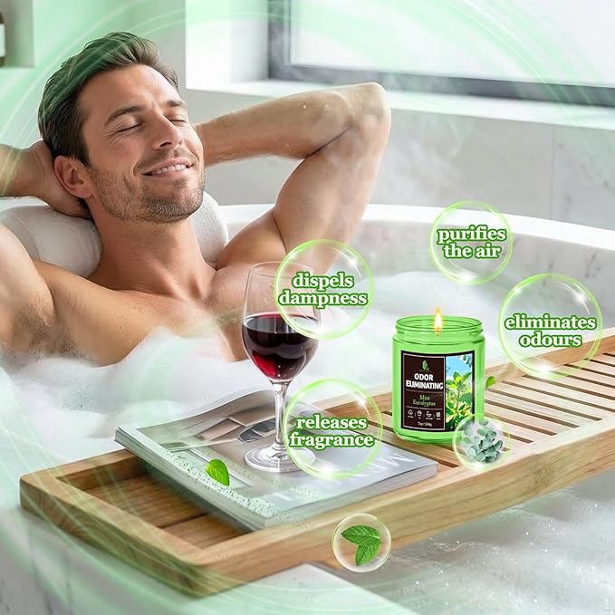 Mint Eucalyptus Odor Eliminating Highly Fragranced Candle, Eliminates 95% of Bathroom & Pet Odors Quickly, Air Freshing Scented Candles, Soy Candle Gifts for Women Men, 7oz