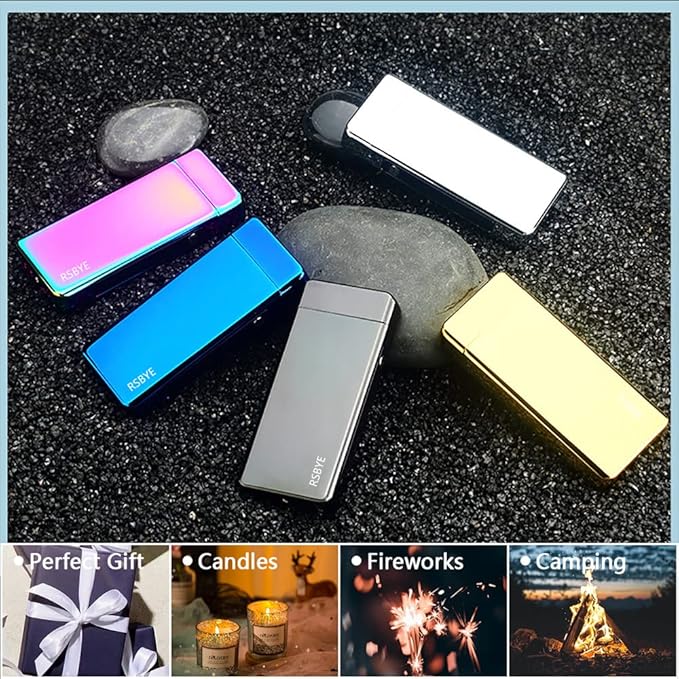 Electronic Lighter Windproof Arc Lighters with USB Charging Ideal for Candles, Camping, and Outdoor Activities Cool Plasma Lighter with Safety Protection Gift for Men and Women (Black)