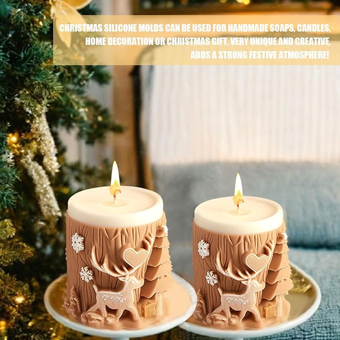 Elk Candle Moulds for Candle Making, Deer Pattern Pillar Candle Mold, Christmas Reindeer Silicone Mold for Soy Wax Candle, Aromatherapy Candle, Gypsum, Plaster, Home Decor (Elk Molds)