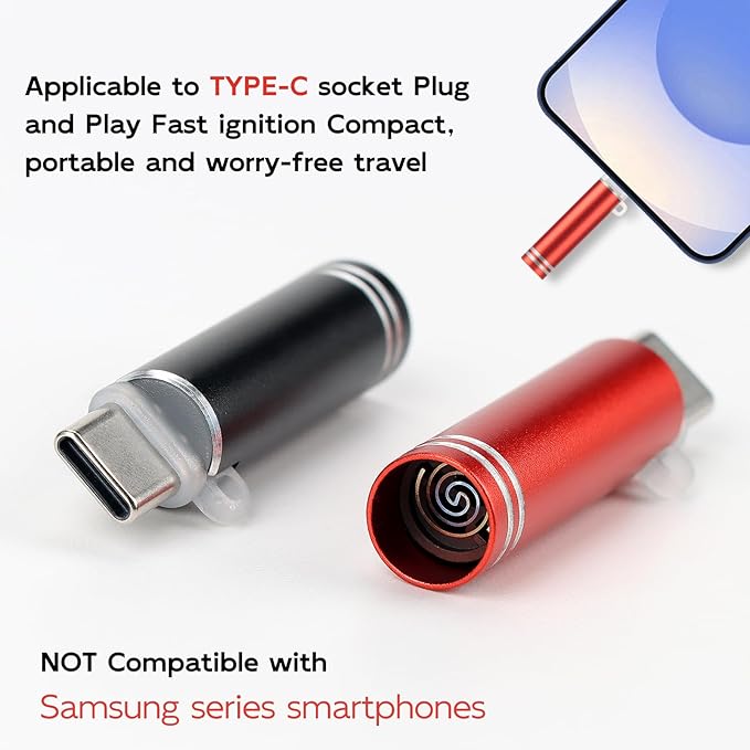 Blowing it II Electric Lighter USB C, Windproof Lighter for Phone, Plug in Phone and Blow to Work, No Need Charging, ONLY for Smart Phone with USB-C Port【Red 1pcs + Black 1pcs】
