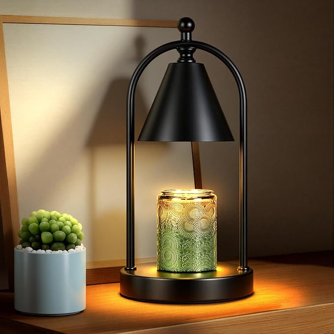 Soilsiu Candle Warmer Lamp with Timer, Electric Black Candle Warming Light for Bedroom, Dimmable Wax Melts Warmer for Home Decor Beside Lamp Gifts for Women (2 Bulbs Included)