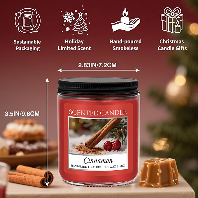Homsolver Cozy Cinnamon Candle Scented Strong, Christmas Candles Cinnamon Stick Apple Scented with 50+ Hours of Burn Time, Fall & Winter Christmas Candles Gifts & Hoilday Home Décor