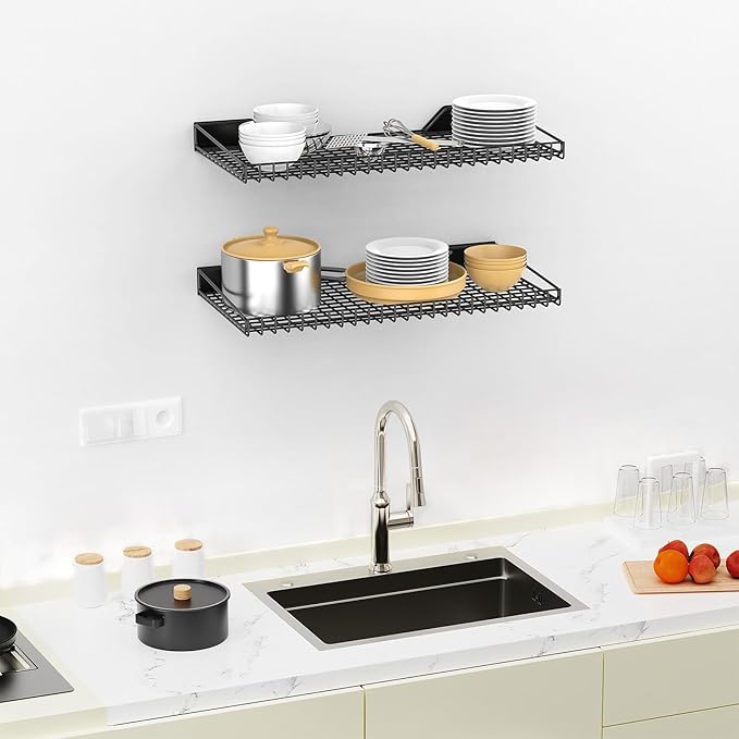 TORACK Wall-Mounted Storage Shelves, Mixed-Size Garage Floating Shelving for Closet & Laundry Room, Heavy-Duty Wall Shelf Holds Up to 65 lbs(Black)