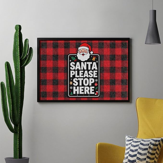 AIVKIEJK Diamond Painting Kits for Adults - Holly & Stars, Santa Please Stop Here Painting DIY 5D Full Drill Diamond Dots Paintings with Diamonds Gem Art and Crafts Home Decor 8"x12"