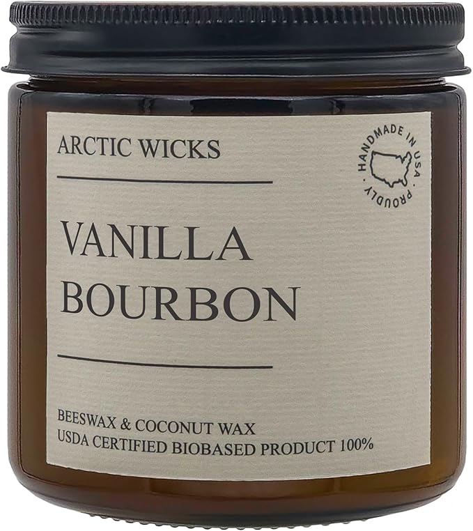 Vanilla Bourbon Candle | Arctic Wicks 16oz Coconut & Beeswax Candles | Scented Non-Toxic Candles for Fall, Winter, Holidays, Gifts for Him, Whiskey Bourbon, Vanilla | USDA Certified Biobased