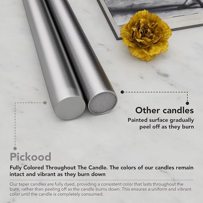 10-Inch Tall Dripless Taper Candles Set of 4 - Silver Tapered Candles, Perfect for Wedding,Christmas - Smokeless, Unscented, Long Burning - Hand Poured, Colored Tall Candlesticks - Plata