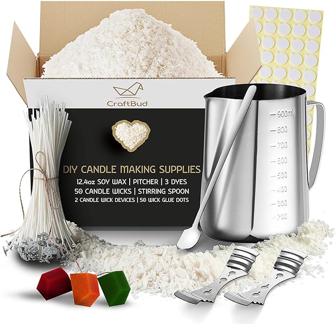 CraftBud 108 Piece DIY Soy Candle Making Kit for Adults & Kids, Include 12.4Oz Soy Wax, Wax Melter, Wicks, Dyes & More