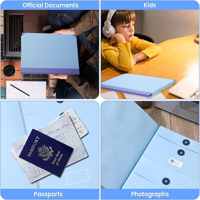 Important Document Organizer, Folio Folders with Pockets, Folder with Labels Pockets, for Emergency Documents, Birth Certificates, Damage Resistant Folder,Passports, School & Offices (Blue)