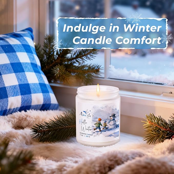 Hello Winter Candle | Fresh Citrus & Jasmine Scented Soy Candles - Winter Aromatherapy Candles Gift for Women & Men, Cozy Holiday Home Décor Candle, Long Lasting Clean Burn