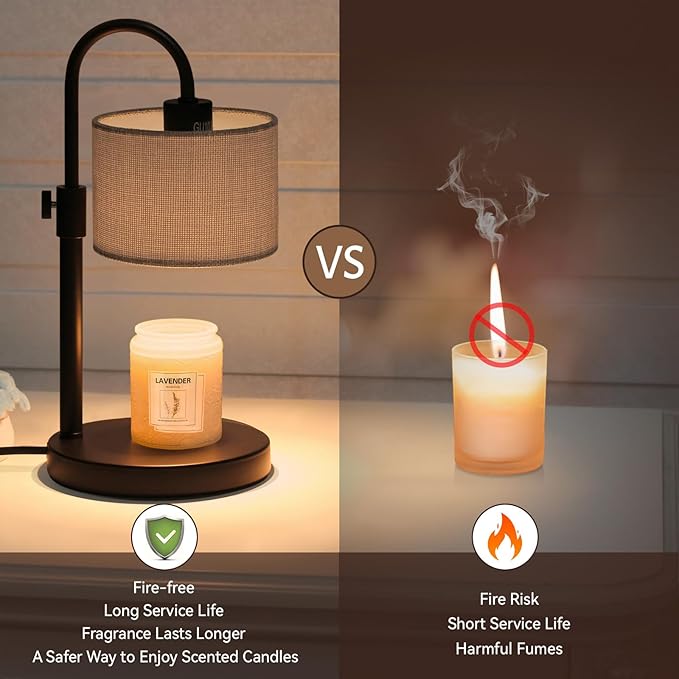 FINCMY Candle Warmer Lamp with Timer, Dimmable Candle Wax Warmer Candle Lamp with 2 Bulbs, House Warming Gifts Birthday Gifts for Women Bedroom Home Decor (Gray-Upgraded)
