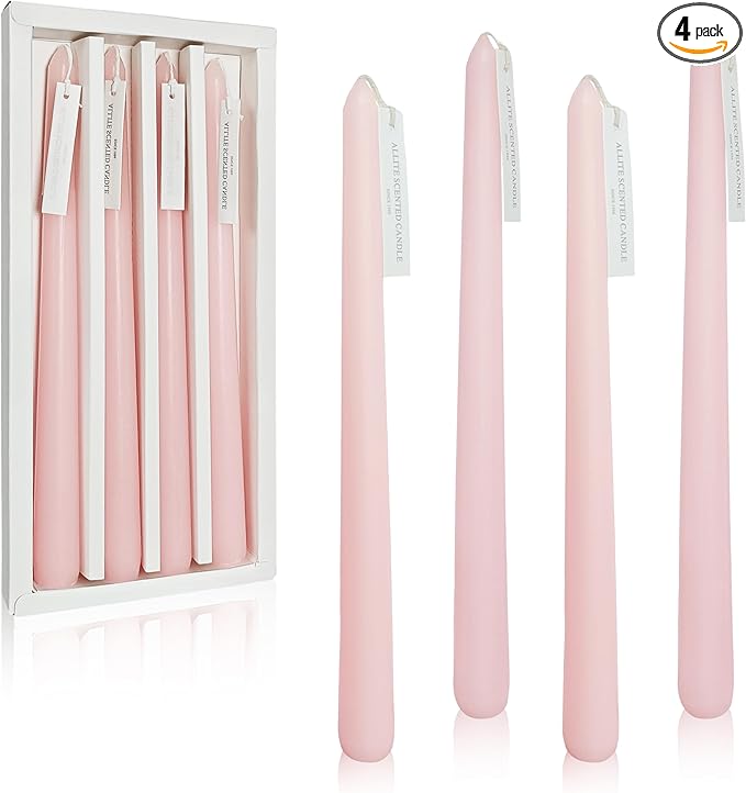 Handmade Light Pink Colored Taper Candlesticks Rose Scented Taper Candles Long Lasting Burn Candles Smokeless Aromatherapy Tall Candles 10 inch Elegant for Home Decoration Wedding Party Gift