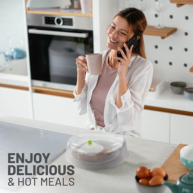 Microwave Cover for Food, Microwave Splatter Proof Plate Guard, Microwave Lid Food Cover for Microwave Oven with Steam Vents, Clear Dishwasher Safe BPA Free Plastic, 10 Inch, 2 PK – By RamPro