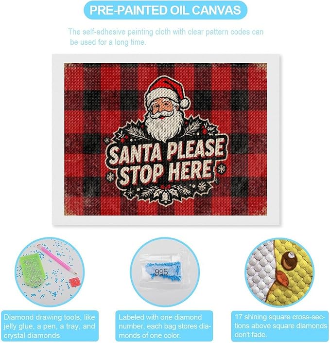 AIVKIEJK Diamond Painting Kits for Adults - Christmas Santa Please Stop Here Painting DIY 5D Full Drill Diamond Dots Paintings with Diamonds Gem Art and Crafts Home Decor 12"x16"